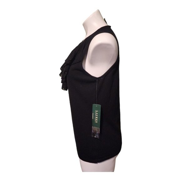 Lauren Ralph‎ Lauren Woman's Black Sleeveless Ruffle Beaded Sz Medium Blouse - Picture 3 of 10